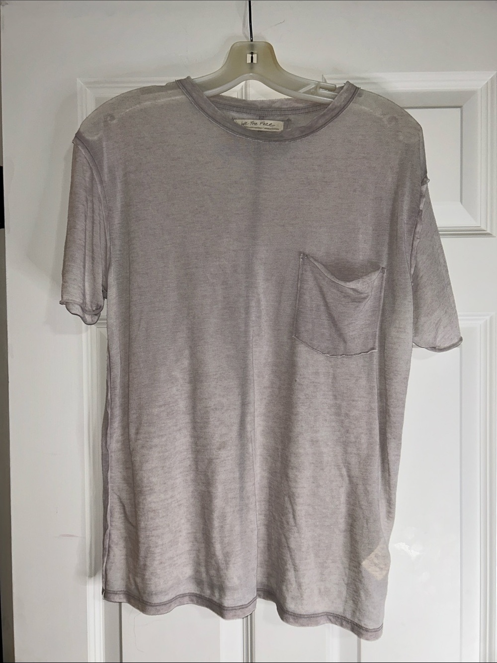 Free People Light Gray Short Sleeve Pocket Tee